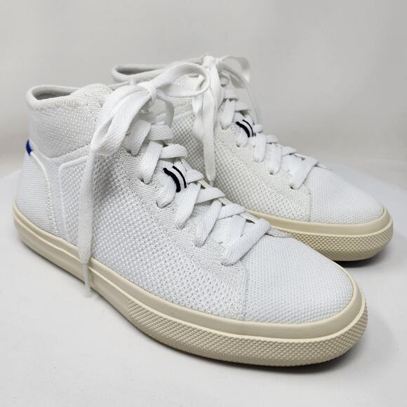 ROTHY'S The High Top Sneaker Women 7 Lace-up Bright White Blue Halo Cream Sole - Picture 1 of 15